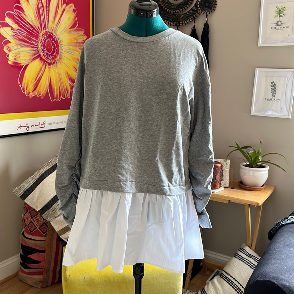 Moelleux Grey Sweatshirt with White dress shirt attached